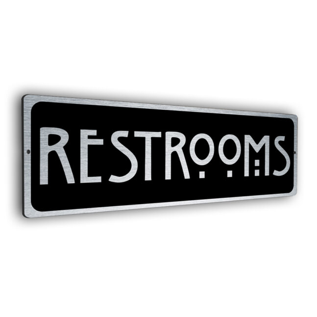 brushed silver restrooms sign brushed silver restrooms sign