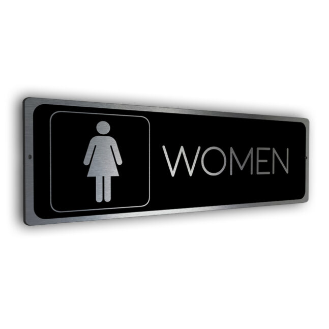 brushed silver womens restroom sign brushed silver women's restroom sign