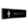 brushed silver women's restroom sign