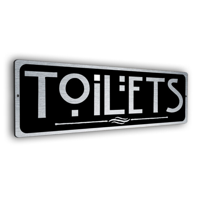 burshed silver toilets sign brushed silver toilets sign