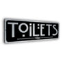brushed silver toilets sign
