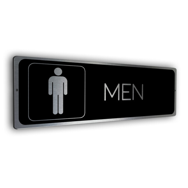 men restroom door sign brushed silver and black mens restroom sign