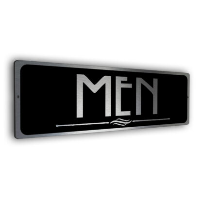 silver and black restroom sign