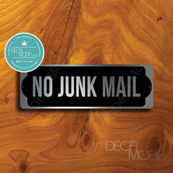 Deca Moda No Junk Mail Sign - No Junk Mail Door Sign, No Junk Mail Wall Sign, Silver Finish, 9 x 3 inches