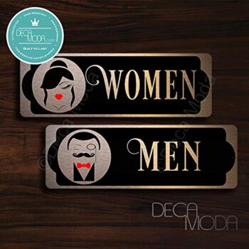 Women and Men Restroom Door Sign, Restroom Sign, Restroom Door Signs, Women and Men Restroom Door Restroom Signs, Restroom Decor Copper Finish, 9 x 3 inches