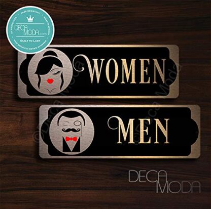 Women and Men Restroom Door Sign, Restroom Sign, Restroom Door Signs, Women and Men Restroom Door Restroom Signs, Restroom Decor Copper Finish, 9 x 3 inches