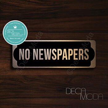 No Newspapers Door Sign, Signs for Business, Copper Finish, 9 x 3 inches