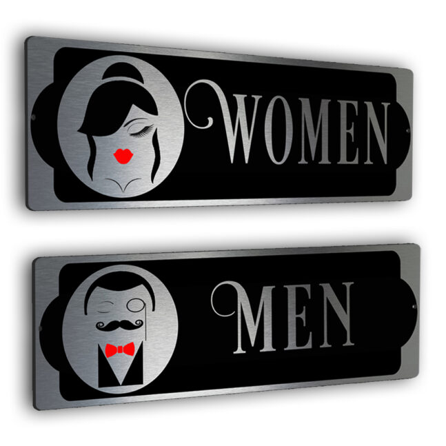 set of restroom signs art deco