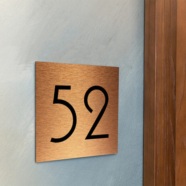 Address-Sign-Brushed-Copper-AD101_3 Contemporary Brushed Metal Number Sign AD101-BS