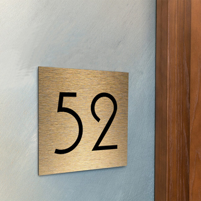 Address-Sign-Brushed-Gold-AD101_3 Contemporary Brushed Metal Number Sign AD101-BS
