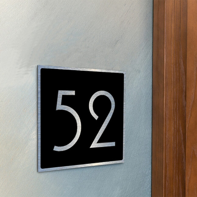 Address-Sign-Brushed-Silver-Black-AD101_3 Contemporary Brushed Metal Number Sign AD101-BS