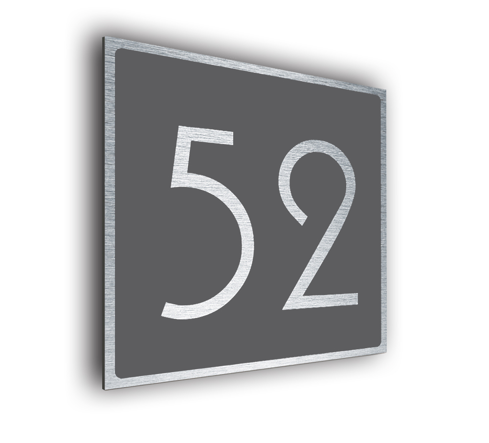 Hotel Room Number Sign - Brushed Metal and Gray