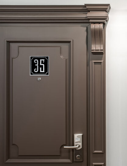 Contemporary Brushed Metal and Black Door Sign AD102-BSB