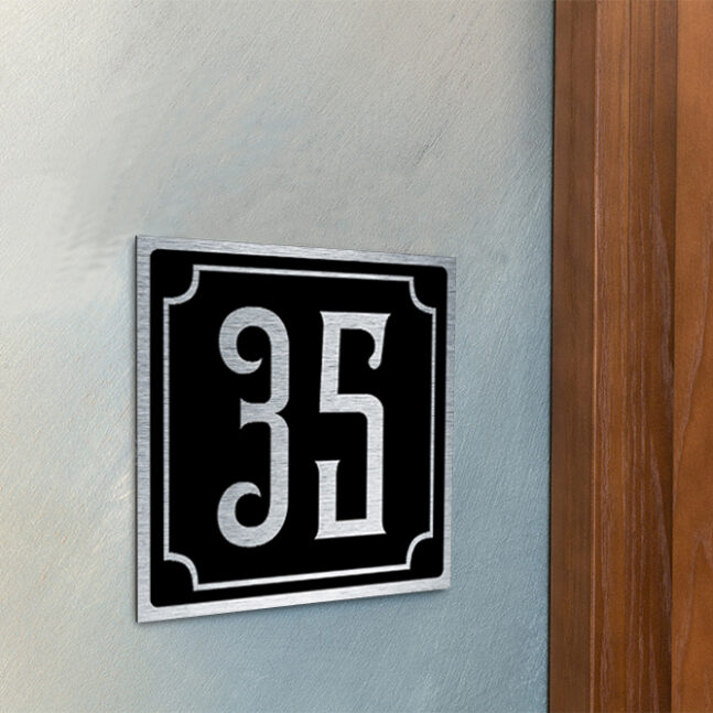 Classic-Address-Sign-Silver-Black-AD102_3 Contemporary Brushed Metal and Black Door Sign AD102-BSB