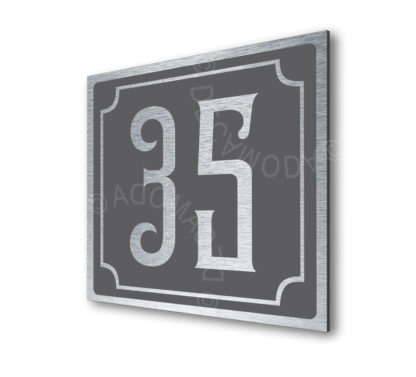 Contemporary Brushed Metal and Gray Door Number Sign AD102-BSG