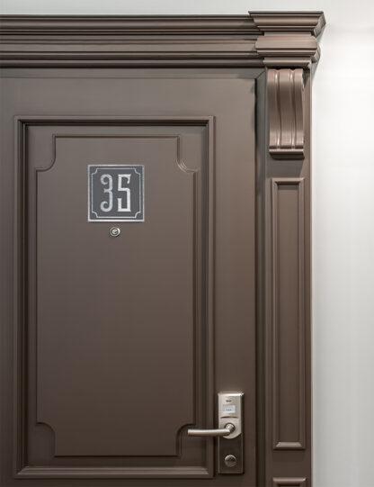 Contemporary Brushed Metal and Black Door Sign AD102-BSB