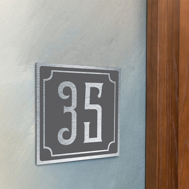 Classic-Address-Sign-Silver-Grey-AD102_3 Contemporary Brushed Metal and Black Door Sign AD102-BSB