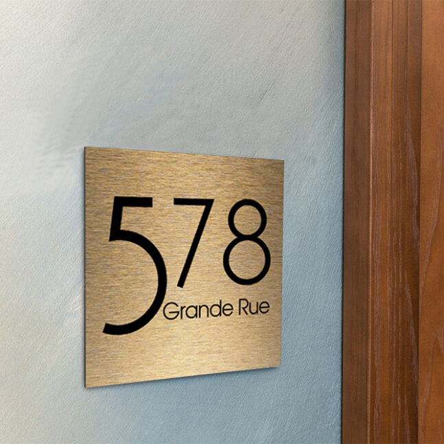 Contemporary-Address-Sign-Brushed-Gold-AD103_3 Contemporary Brushed Gold Address Sign AD103-BG