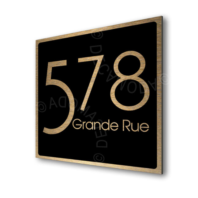 Contemporary-Address-Sign-Brushed-Gold-Black-AD103_1 Contemporary Brushed Gold and Black Address Sign AD103-BGB