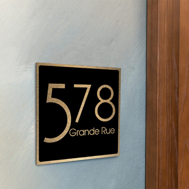 Contemporary-Address-Sign-Brushed-Gold-Black-AD103_3 Contemporary Brushed Gold and Black Address Sign AD103-BGB
