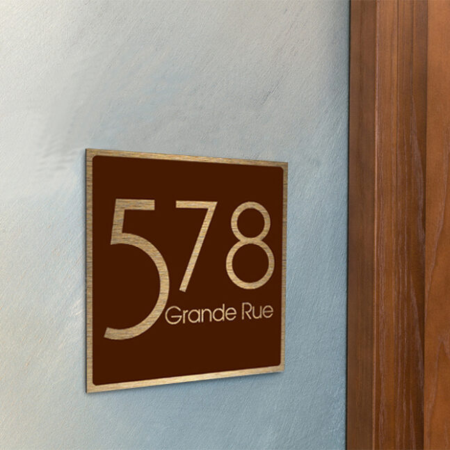 Contemporary-Address-Sign-Brushed-Gold-Brown-AD103_3 Contemporary Brushed Gold and Brown Address Sign AD103-BGBR