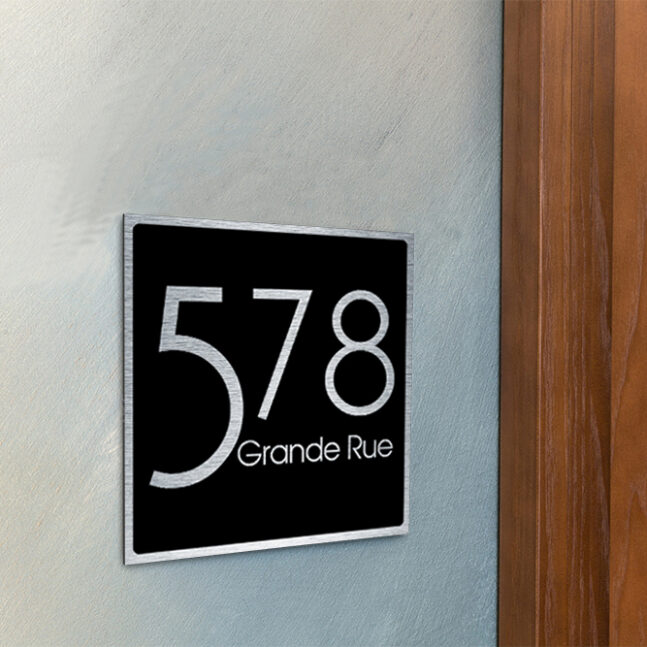 Contemporary-Address-Sign-Brushed-Silver-Black-AD103_3 Contemporary Brushed Metal and Black Address Sign AD103-BSB