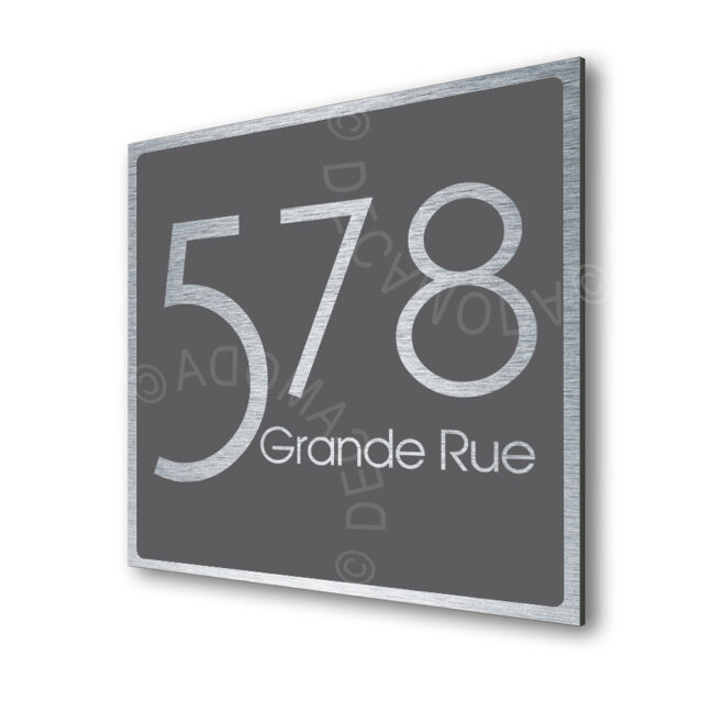 Contemporary-Address-Sign-Brushed-Silver-Grey-AD103_1 Contemporary Brushed Metal and Gray Address Sign AD103-BSG