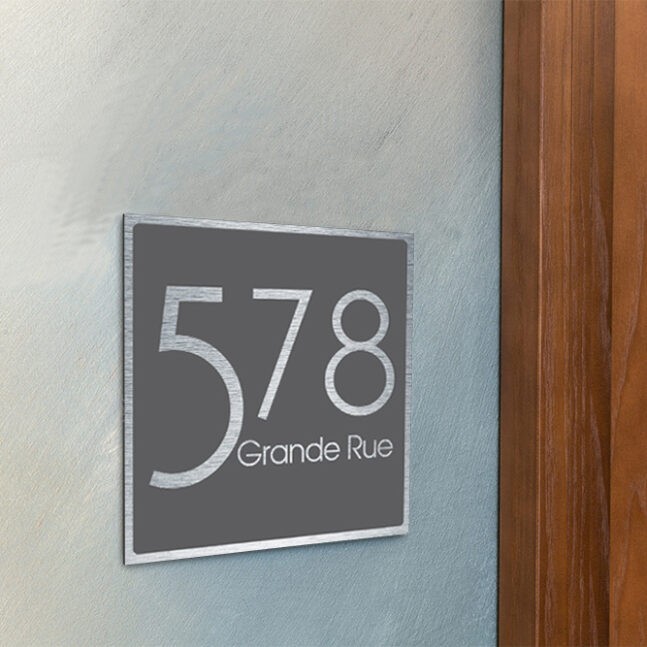 Contemporary-Address-Sign-Brushed-Silver-Grey-AD103_3 Contemporary Brushed Metal and Gray Address Sign AD103-BSG