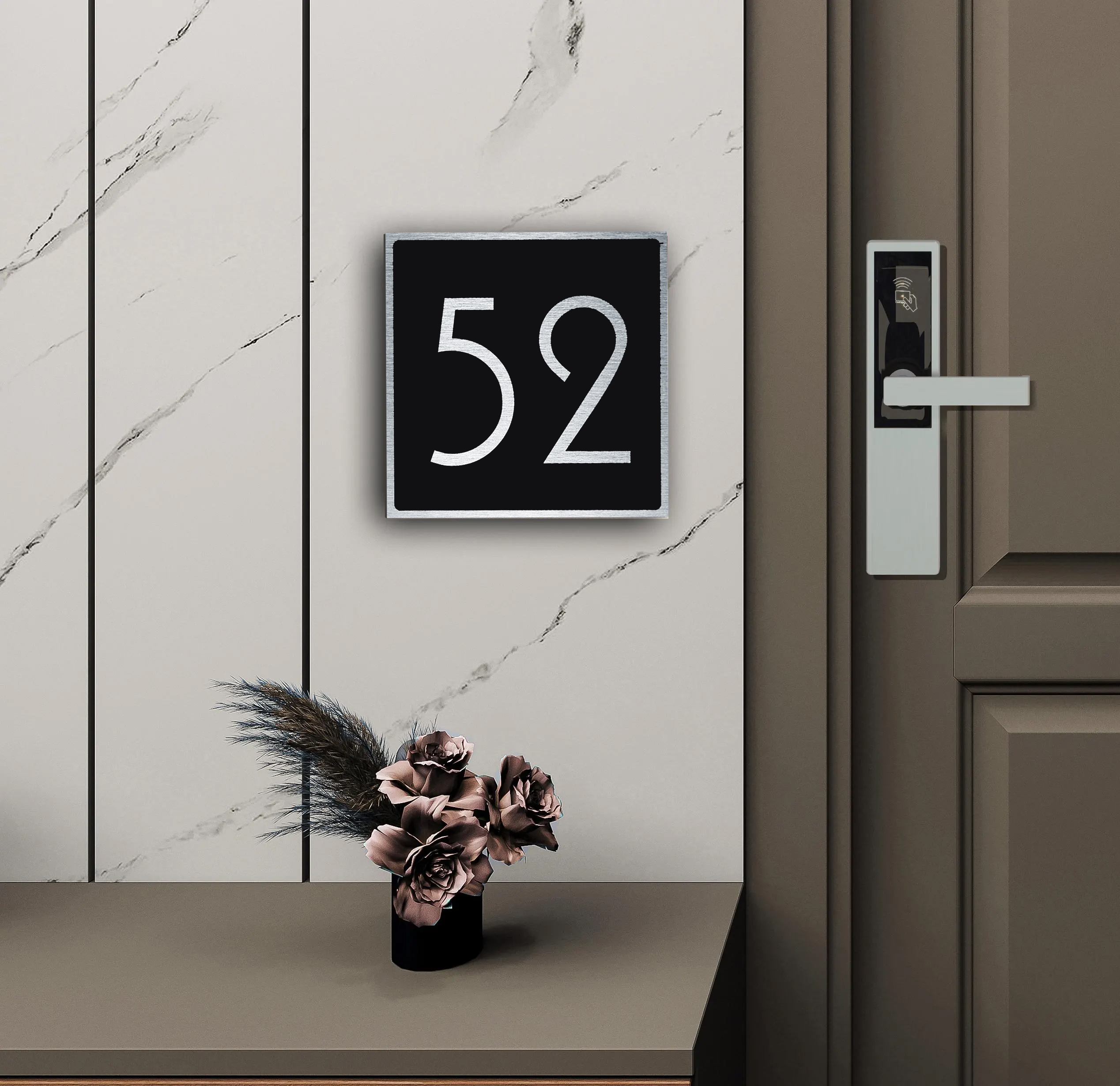 hotel door number - black silver