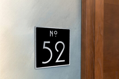Contemporary Brushed Metal and Black Door Number Sign AD107-BSB