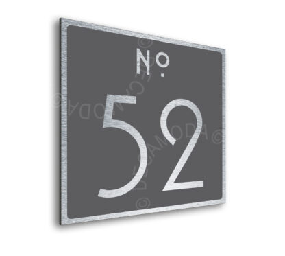 Contemporary Brushed Metal and Gray Door Number Sign AD107-BSG