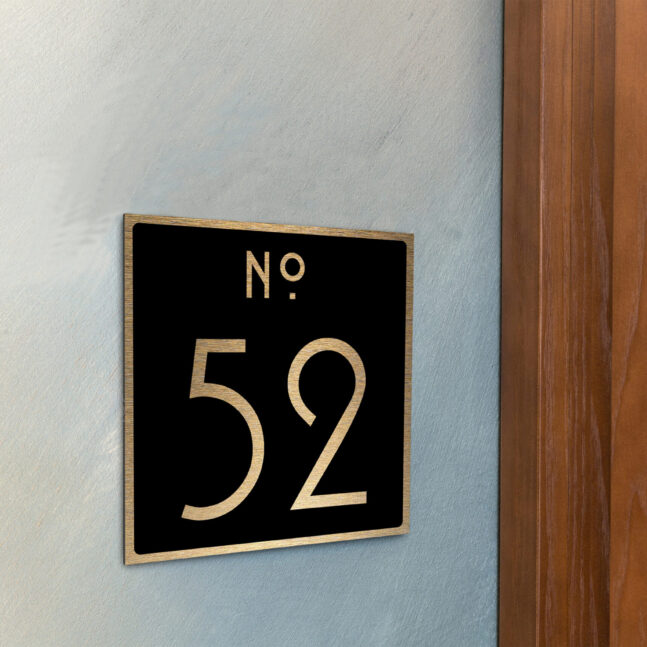DOOR-SIGN-AD107--6_3 Contemporary Brushed Gold and Black Door Number Sign AD107-BGB