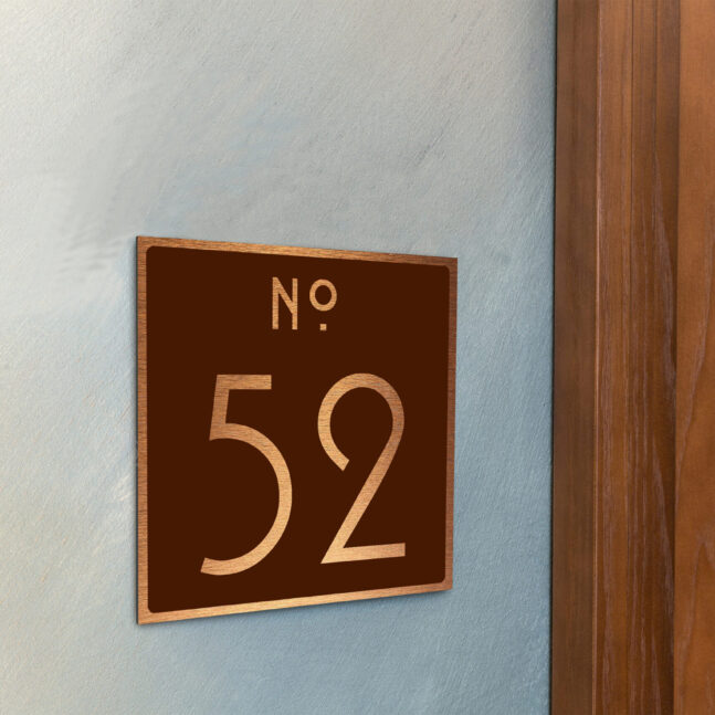 DOOR-SIGN-AD107--9_3 Contemporary Brushed Copper and Brown Door Number Sign AD107-BCBR