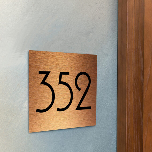 AD110-BC-3 Modern Brushed Copper Hotel Door Number Sign AD110-BC