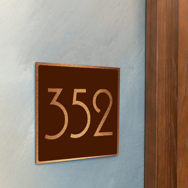 AD110-BCBR-3 Modern Brushed Copper and Matt Brown Hotel Door Number Sign AD110-BCBR