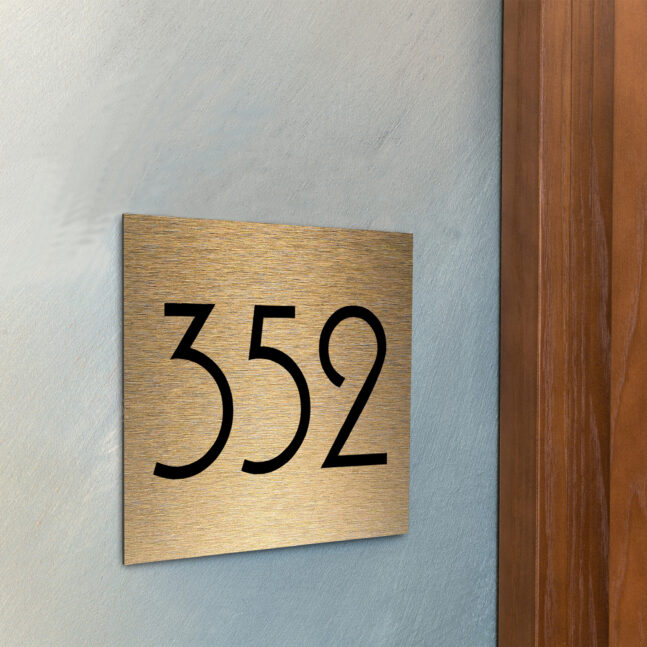 AD110-BG-3 Modern Brushed Gold Hotel Door Number Sign AD110-BG