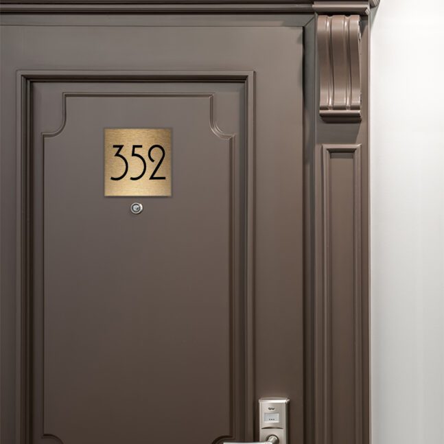 AD110-BG-4 Modern Brushed Gold Hotel Door Number Sign AD110-BG