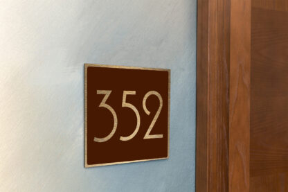 Modern Brushed Gold and Matt Brown Hotel Door Number Sign AD110-BGBR