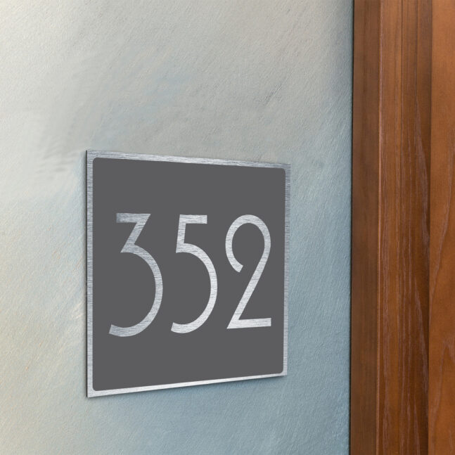 AD110-BSG-3 Modern Brushed Silver and Matt Gray Hotel Door Number Sign AD110-BSG