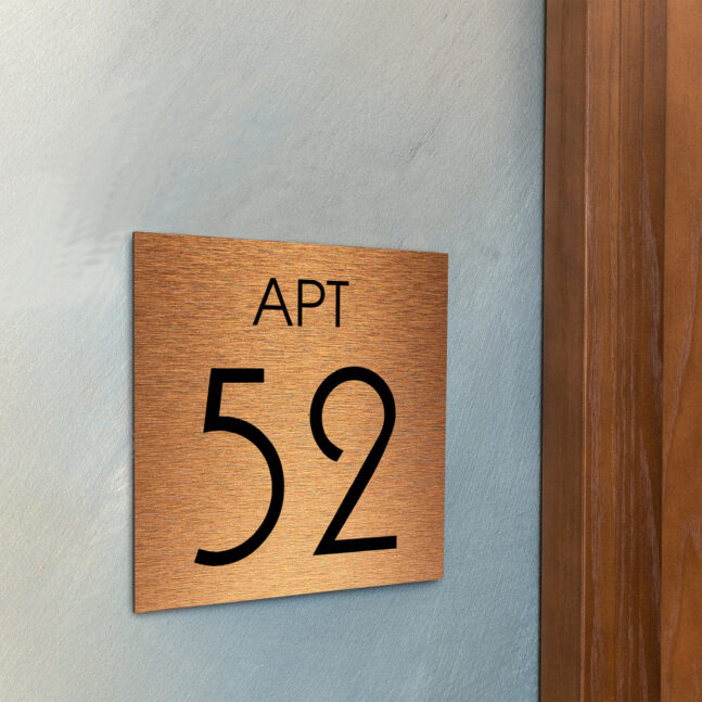 AD111-BC-3 Modern Brushed Copper Apartment Door Number Sign AD111-BC