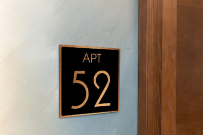 Modern Brushed Copper and Matt Black Apartment Door Number Sign AD111-BCB