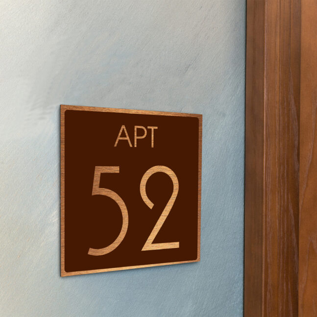 AD111-BCBR-3 Modern Brushed Copper and Matt Brown Apartment Door Number Sign AD111-BCBR