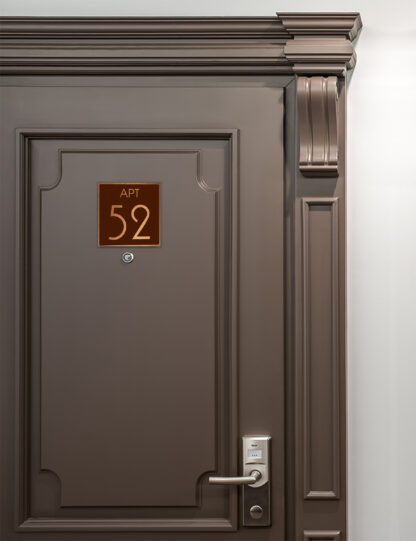 Modern Brushed Copper and Matt Brown Apartment Door Number Sign AD111-BCBR