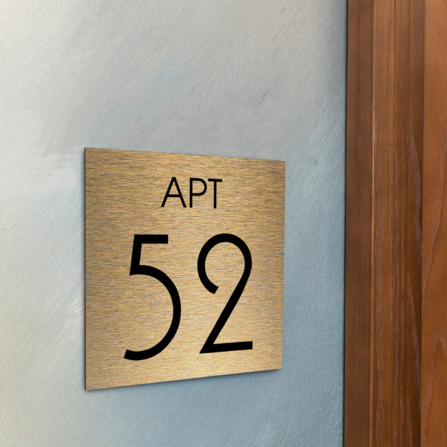 AD111-BG-3 Modern Brushed Gold Apartment Door Number Sign AD111-BG