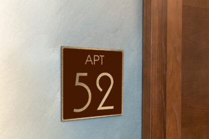 Modern Brushed Gold and Matt Brown Apartment Door Number Sign AD111-BGBR