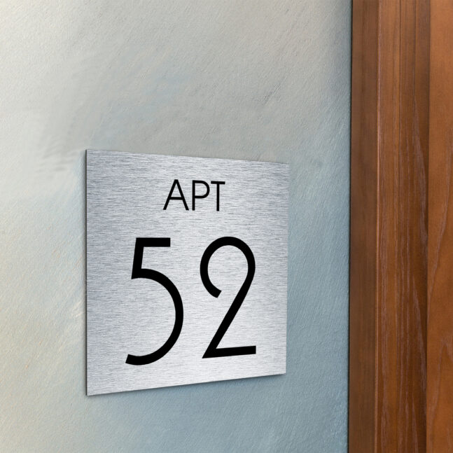 AD111-BS-3 Modern Brushed Silver Apartment Door Number Sign AD111-BS