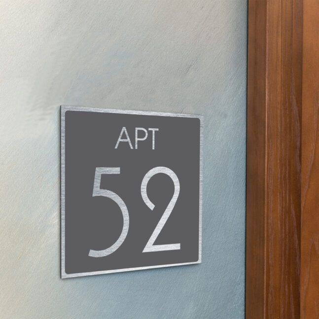 AD111-BSG-3 Modern Brushed Silver and Matt Gray Apartment Door Number Sign AD111-BSG
