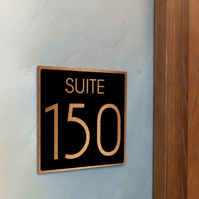 AD112-BCB-3 Modern Brushed Copper and Matt Black Suite Door Number Sign AD112-BCB