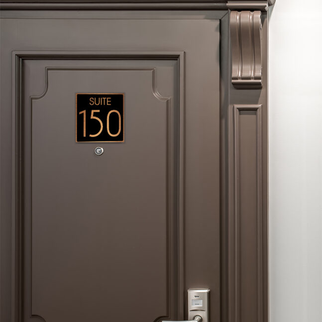 AD112-BCB-4 Modern Brushed Copper and Matt Black Suite Door Number Sign AD112-BCB