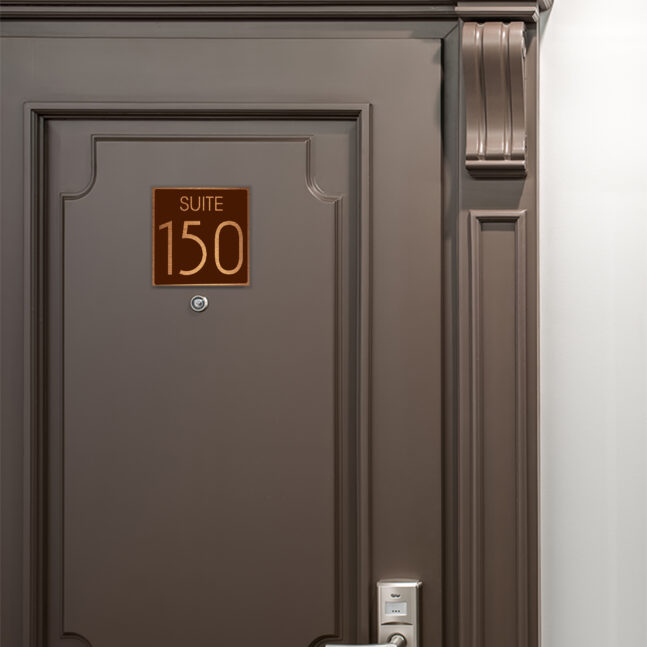 AD112-BCBR-4 Modern Brushed Copper and Matt Brown Suite Door Number Sign AD112-BCBR